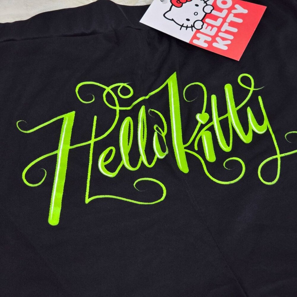 Sanrio Hello Kitty ✦ Black Neon Green Mesh Set ✦ Ruched Tank & Shorts L/M NWT - Picture 6 of 10